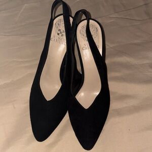 Vince Camuto Tashinta Black Suede Block Heel, Pointed Toe